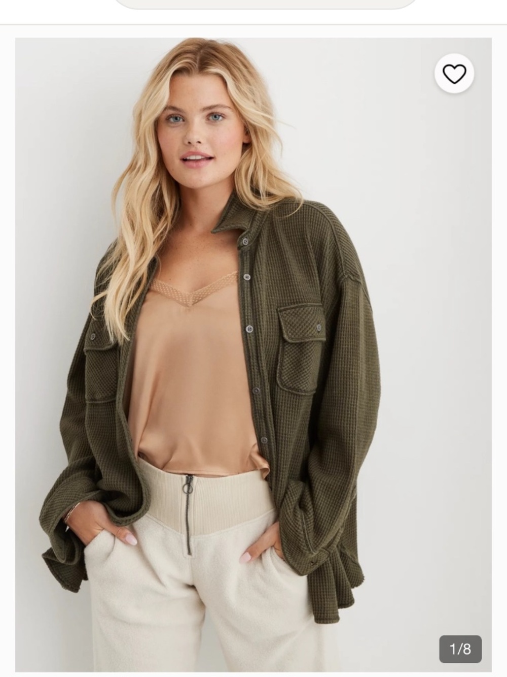 Aerie Lumberjane Waffle Button Up Shirt Size XS Olive Green